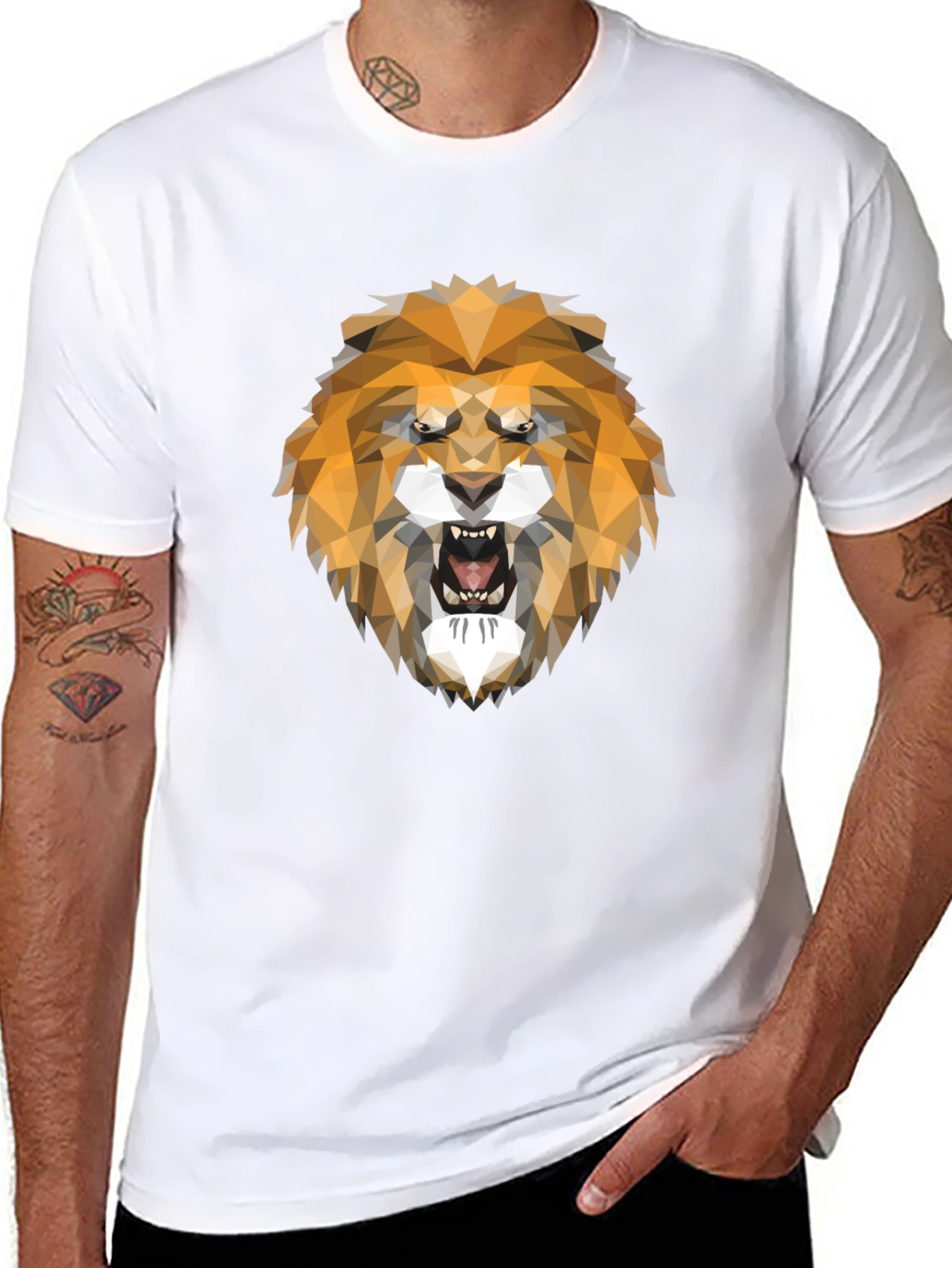 Geometric Lion Head Graphic Tee - Stylish Mens T-Shirt