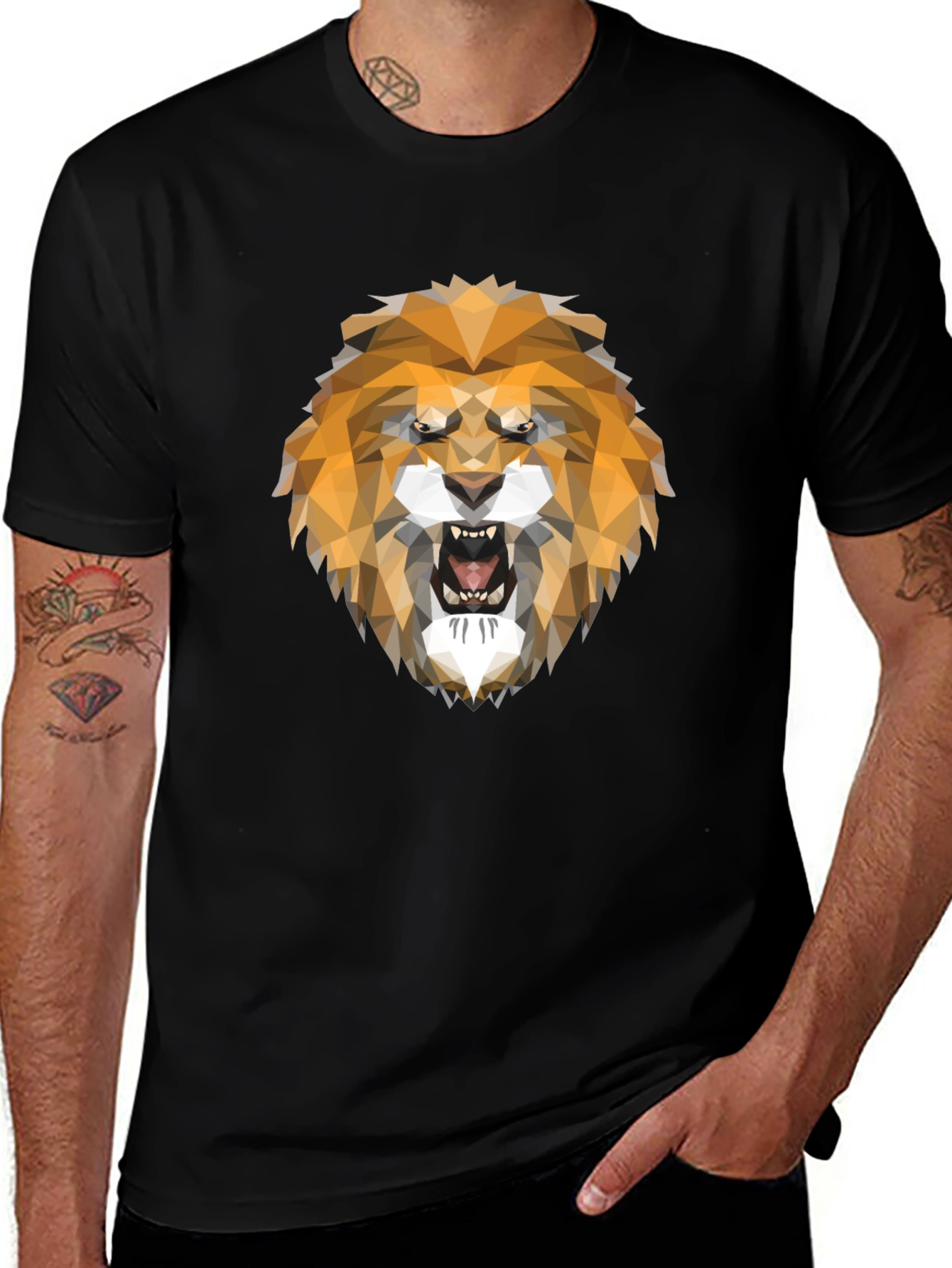 Geometric Lion Head Graphic Tee - Stylish Mens T-Shirt