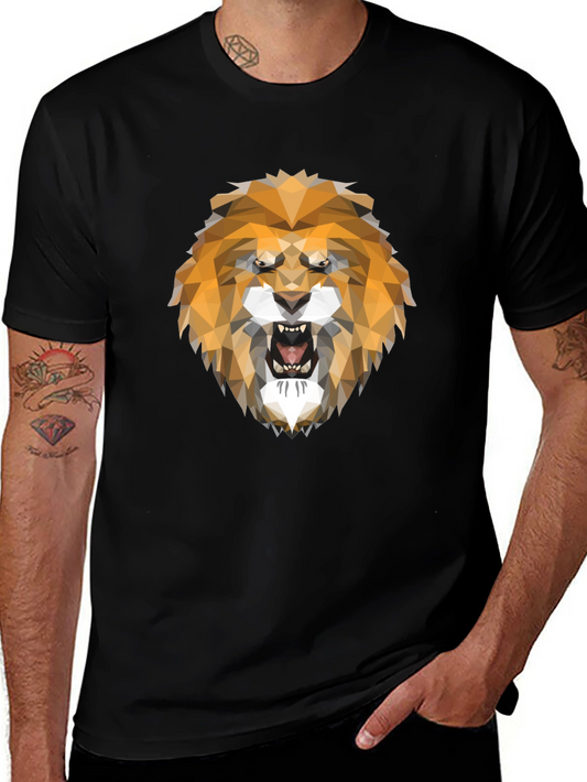 Geometric Lion Head Graphic Tee - Stylish Mens T-Shirt