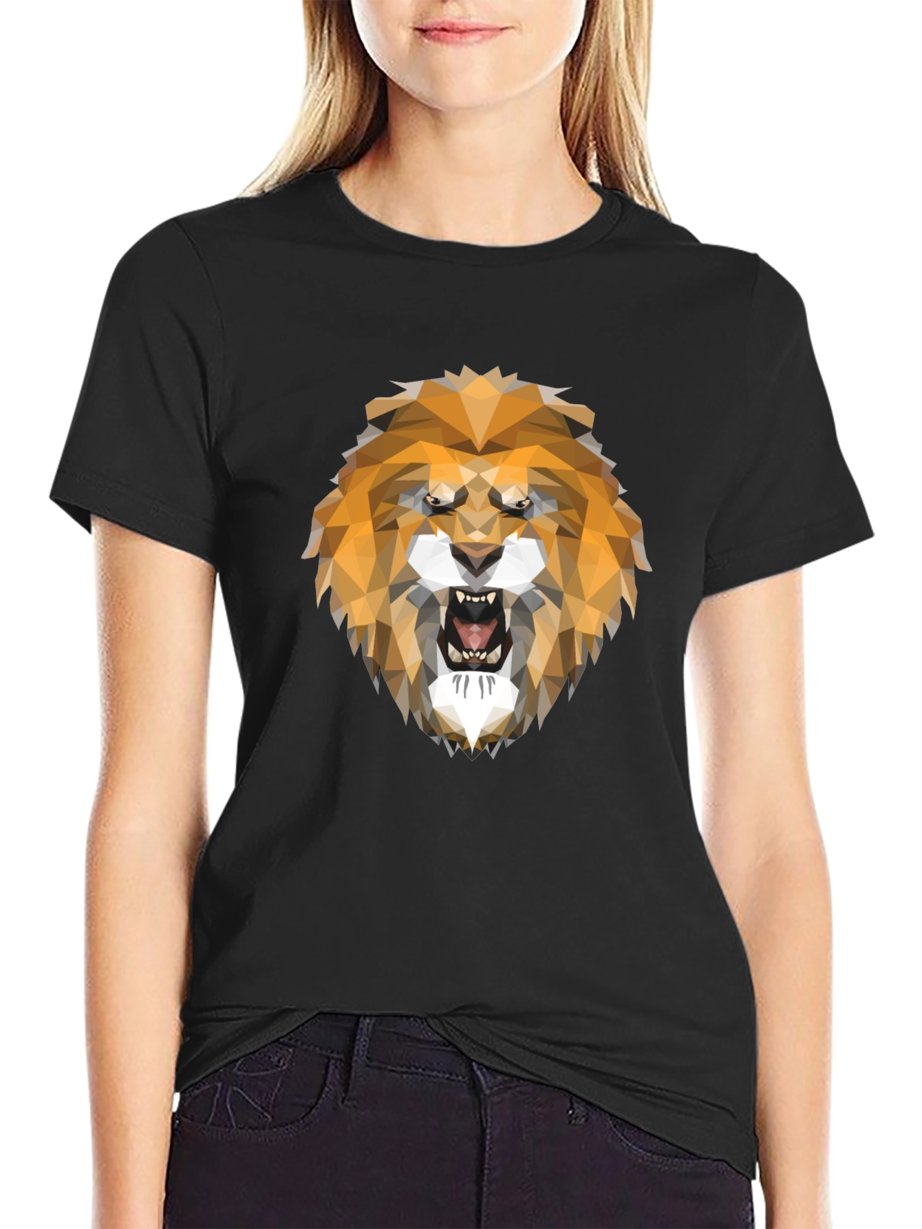 Geometric Lion Head Graphic Tee - Stylish Mens T-Shirt