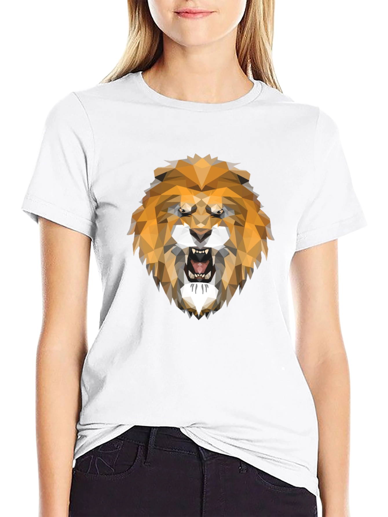 Geometric Lion Head Graphic Tee - Stylish Mens T-Shirt