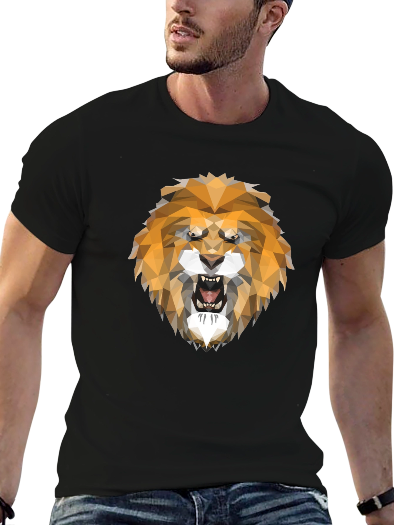 Geometric Lion Head Graphic Tee - Stylish Mens T-Shirt