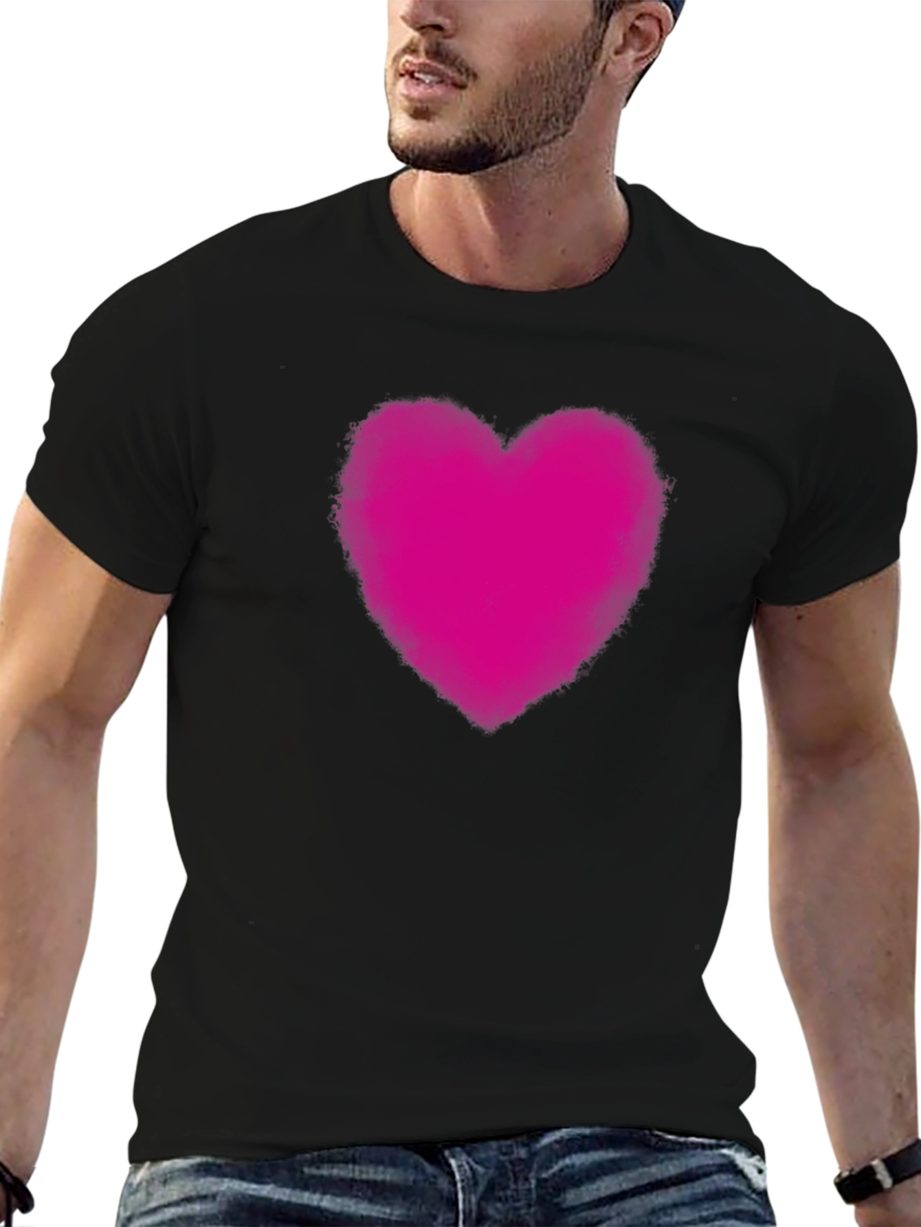 Heart Print Black T-Shirt
