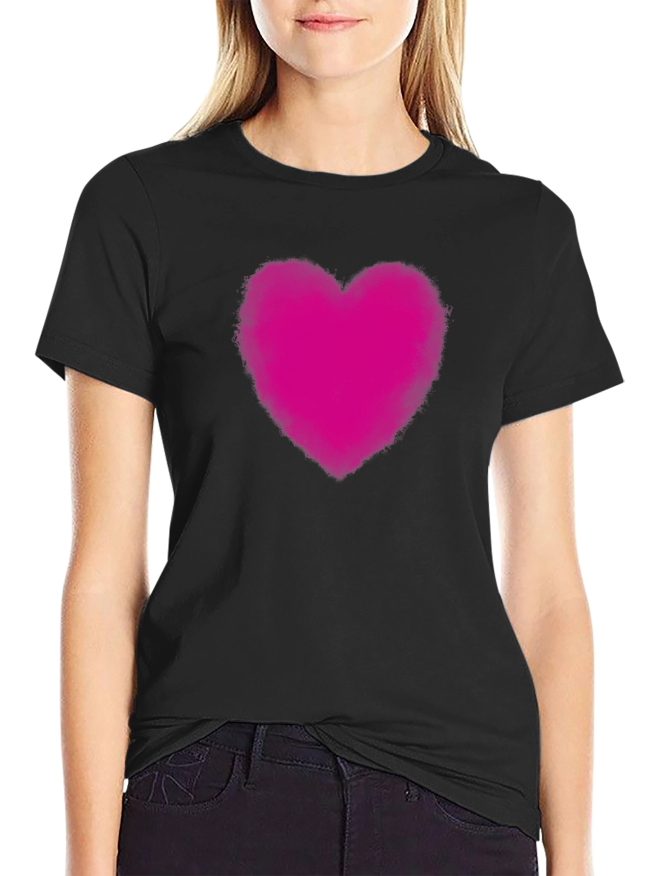 Heart Print Black T-Shirt