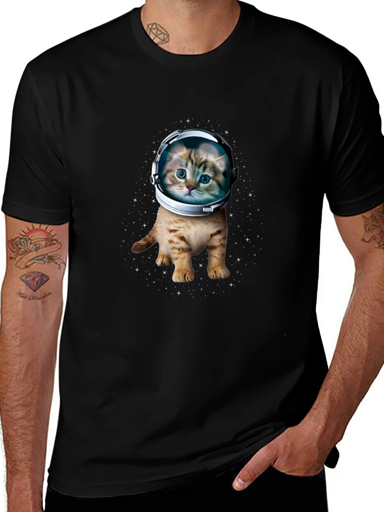 Astronaut Cat Graphic Black T-Shirt