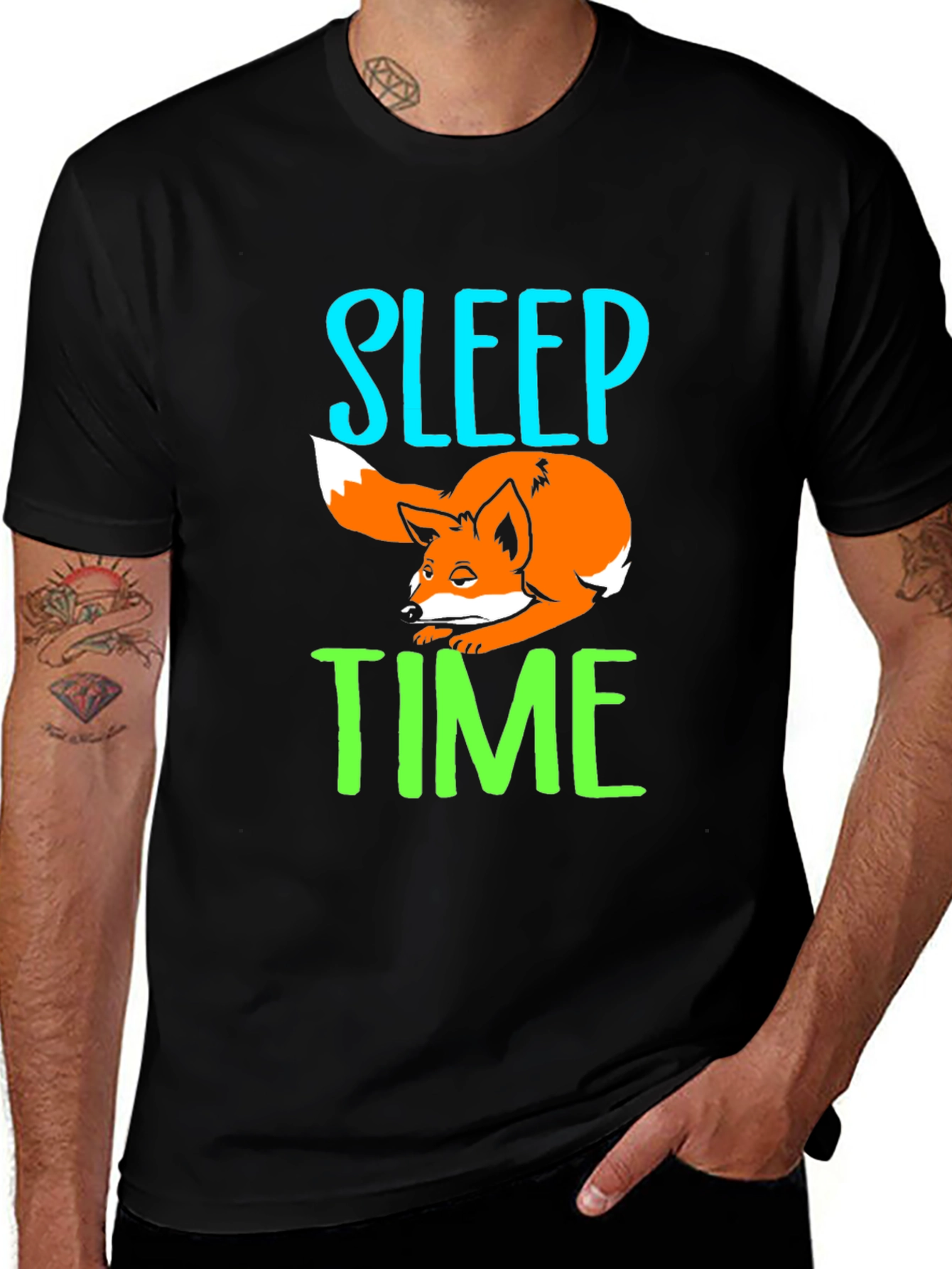 Sleep Time Fox Graphic T-Shirt - Black