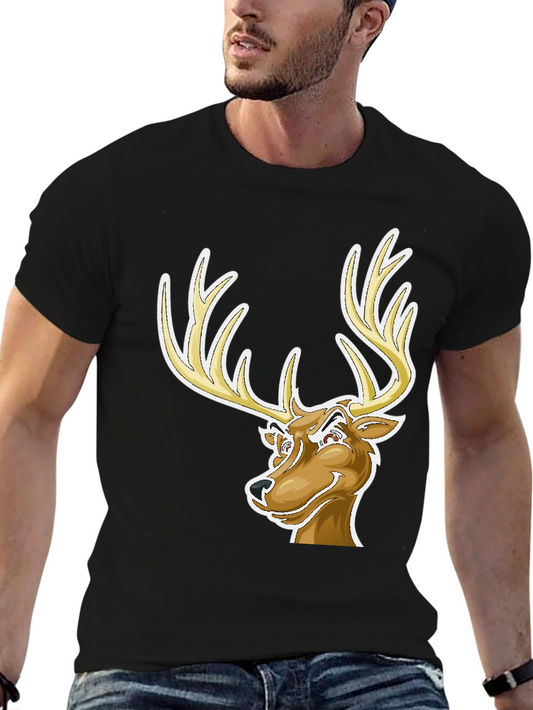 Cool Deer Cartoon Graphic Black T-Shirt