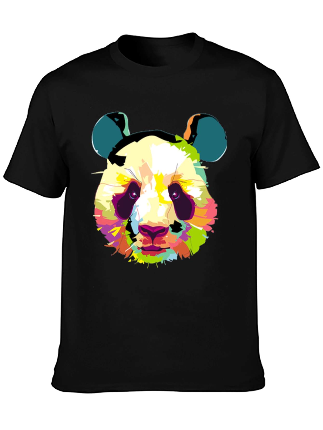 Abstract Panda Graphic Print Black T-Shirt