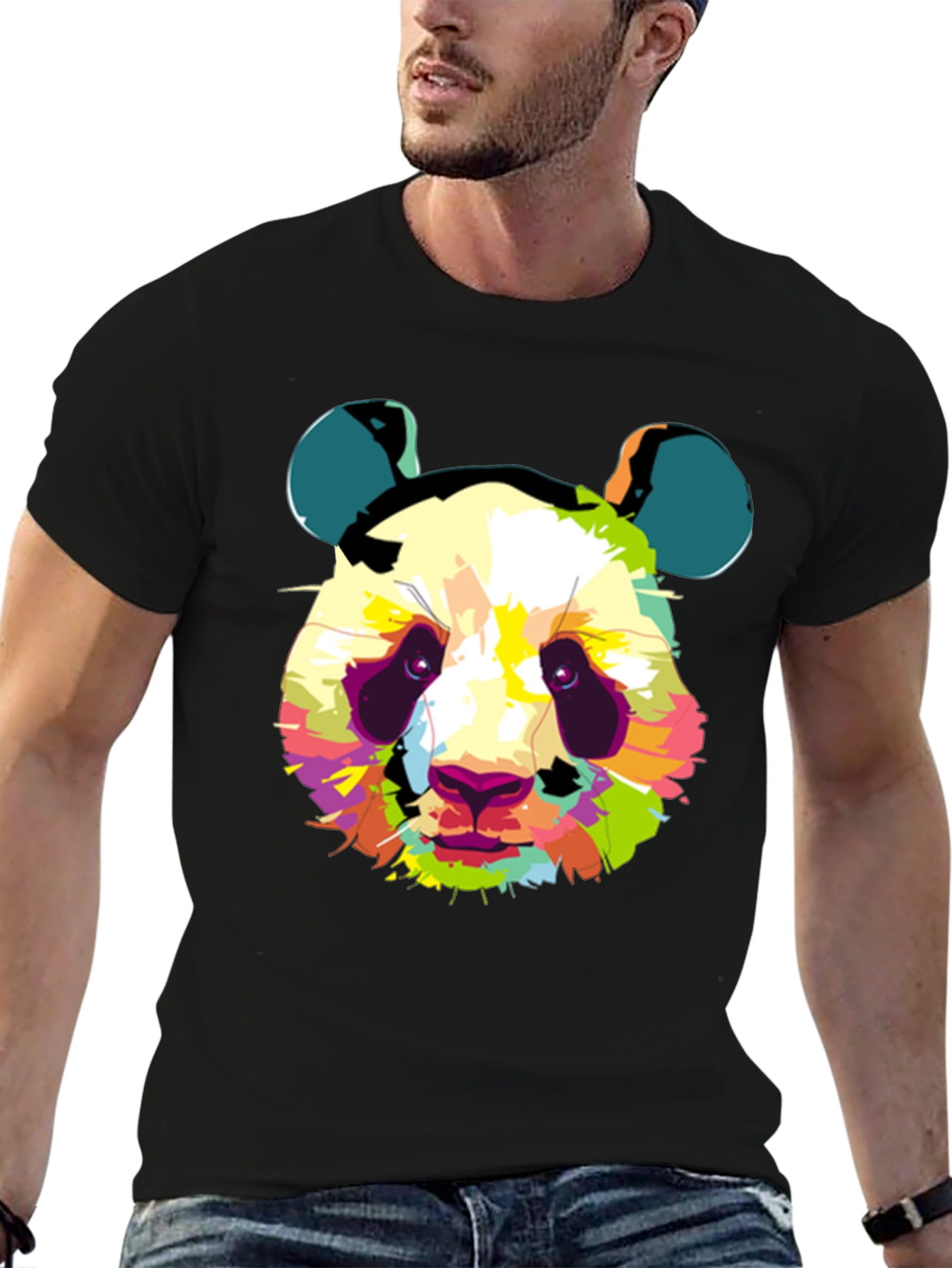 Abstract Panda Graphic Print Black T-Shirt