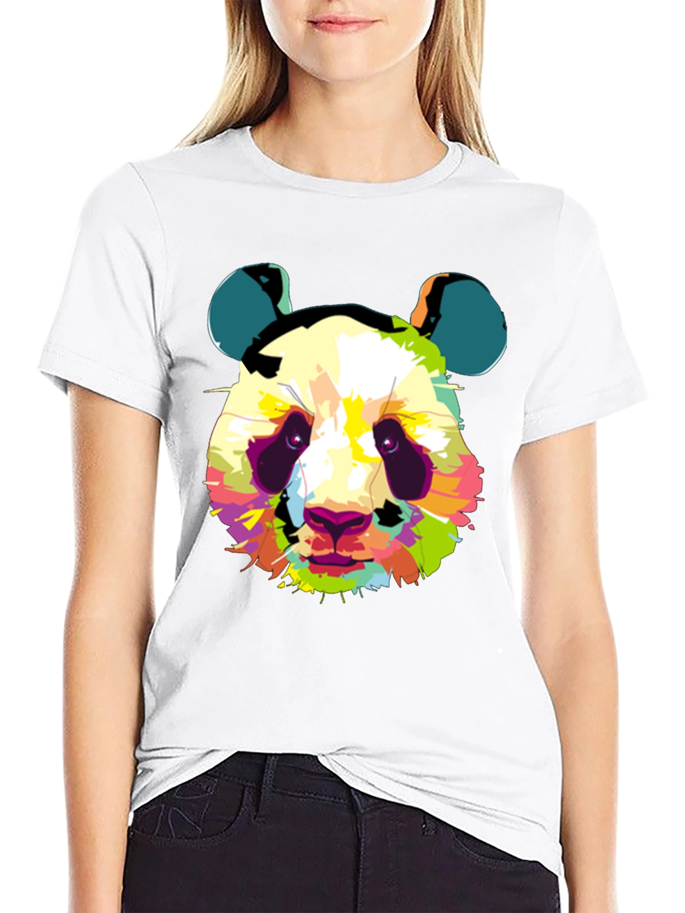 Abstract Panda Graphic Print Black T-Shirt