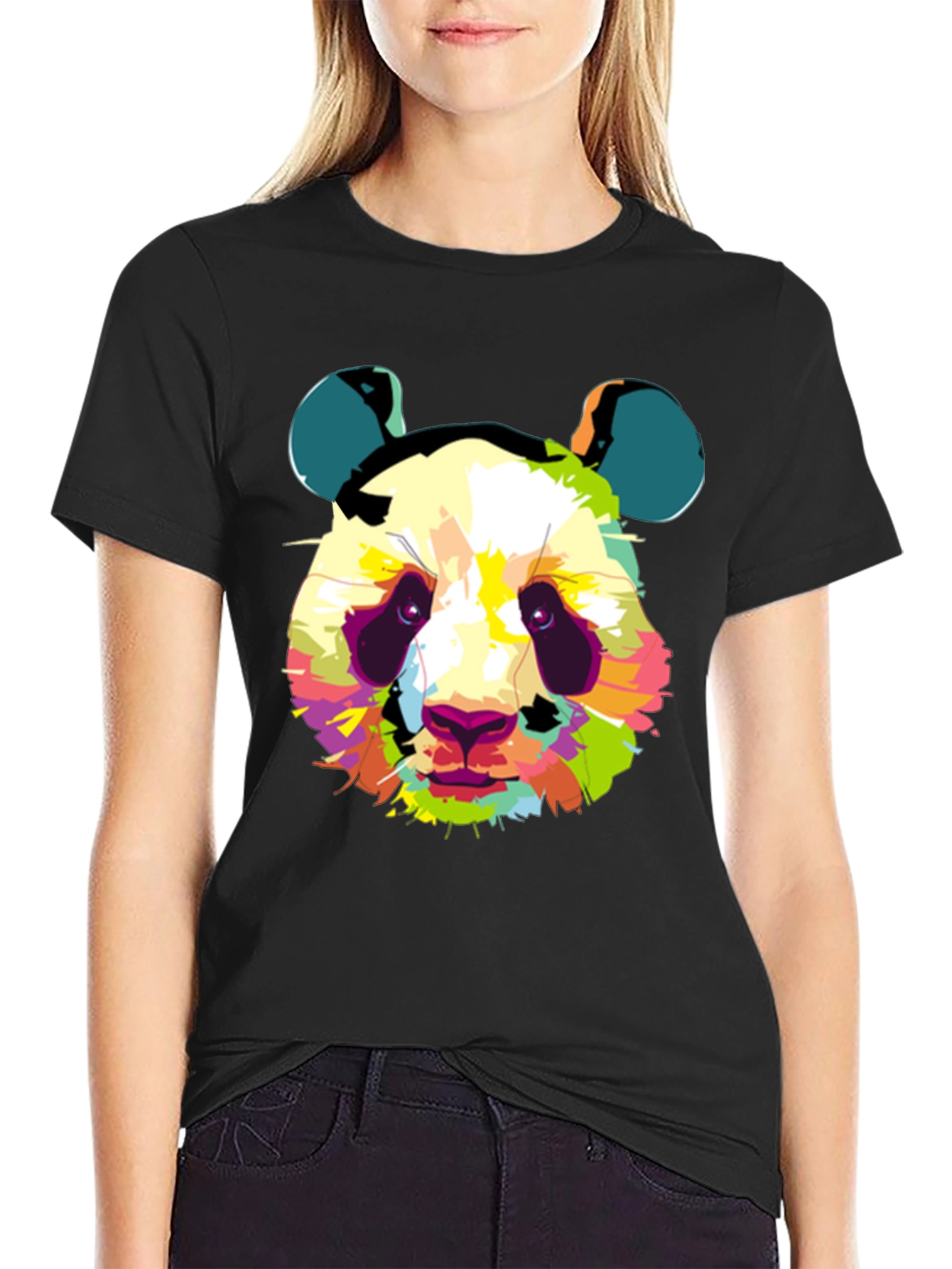 Abstract Panda Graphic Print Black T-Shirt