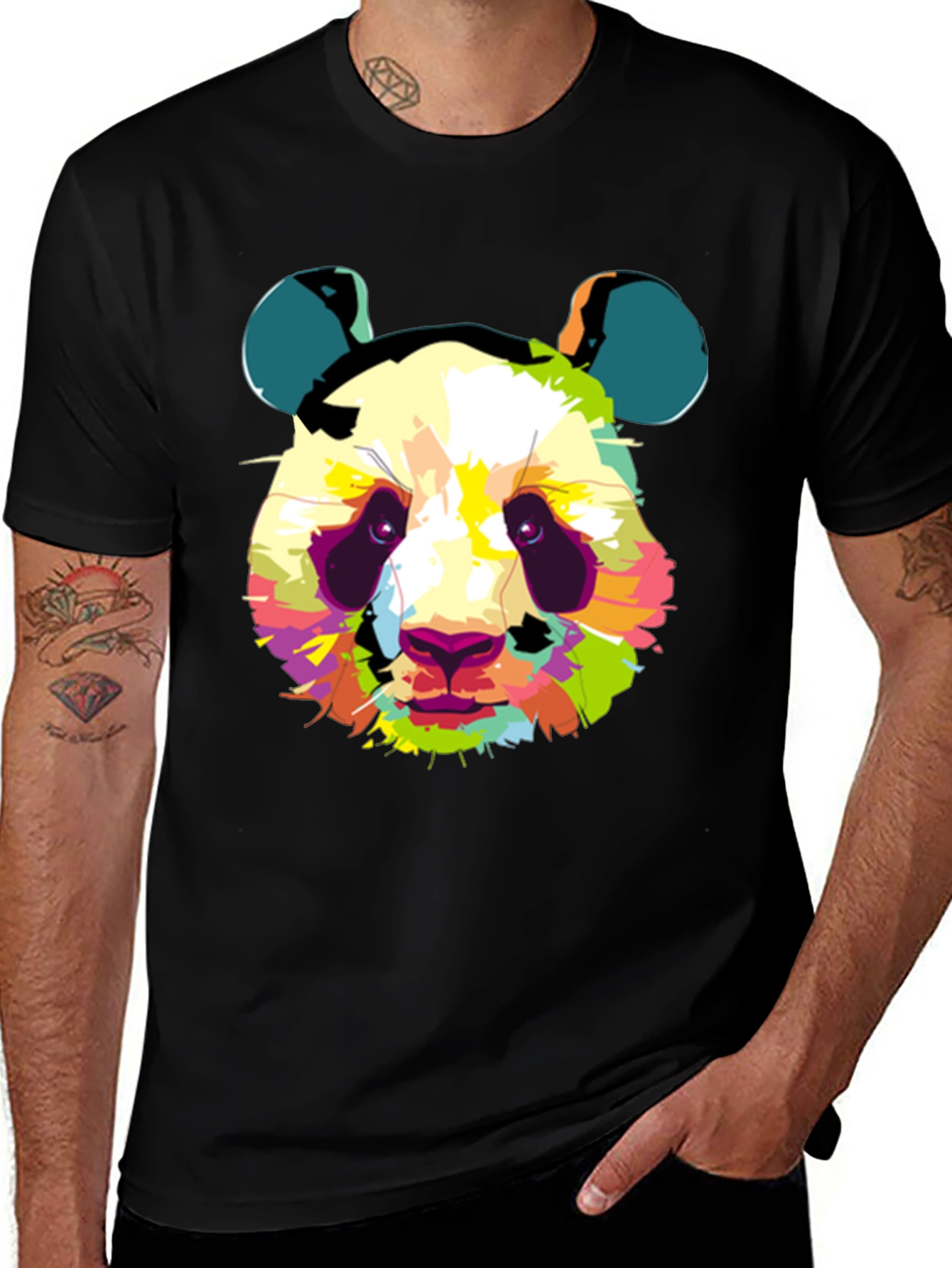 Abstract Panda Graphic Print Black T-Shirt