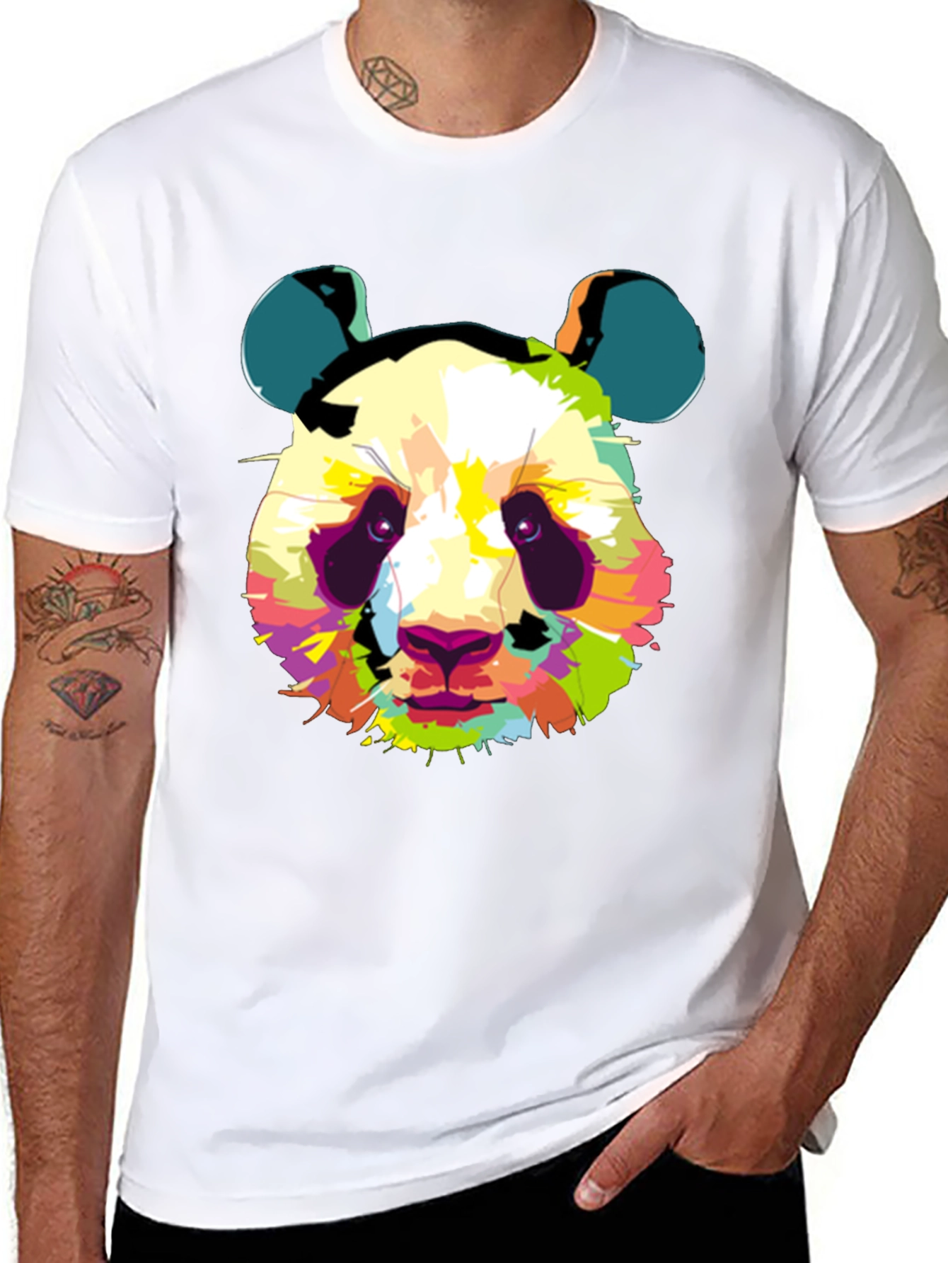 Abstract Panda Graphic Print Black T-Shirt