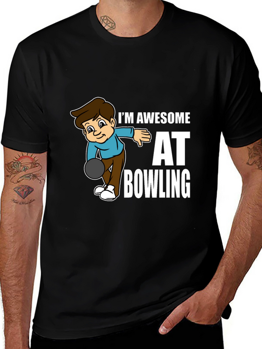 Awesome Bowling Cartoon Graphic Tee - Black