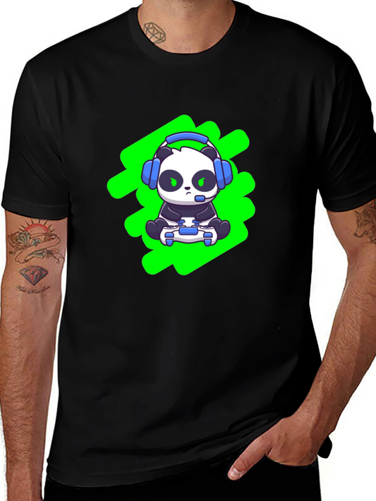 Gamer Panda T-Shirt - Black Cotton Blend