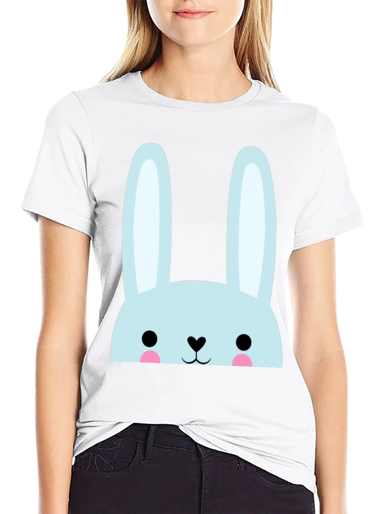 Cute Bunny Graphic Tee - Black Cotton Comfort