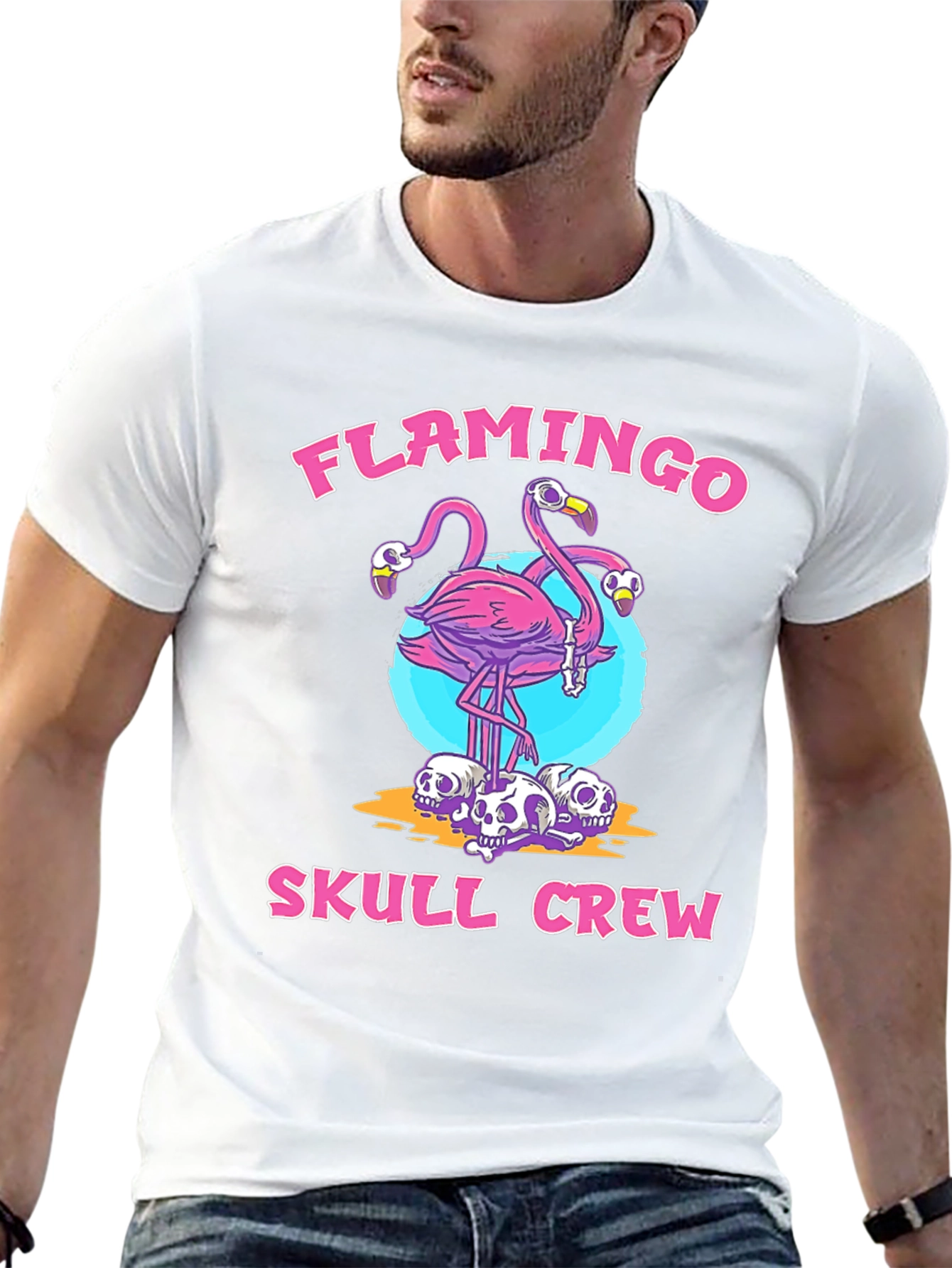 Flamingo Skull Crew Black Graphic T-Shirt