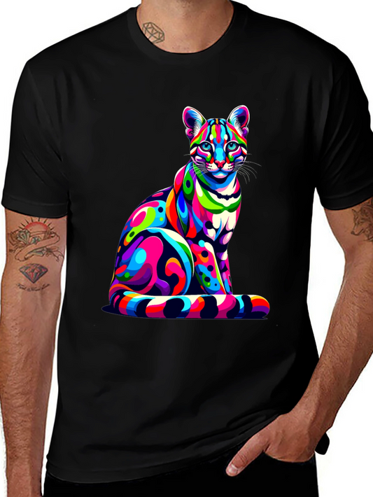 Vibrant Colorful Cat Graphic T-Shirt