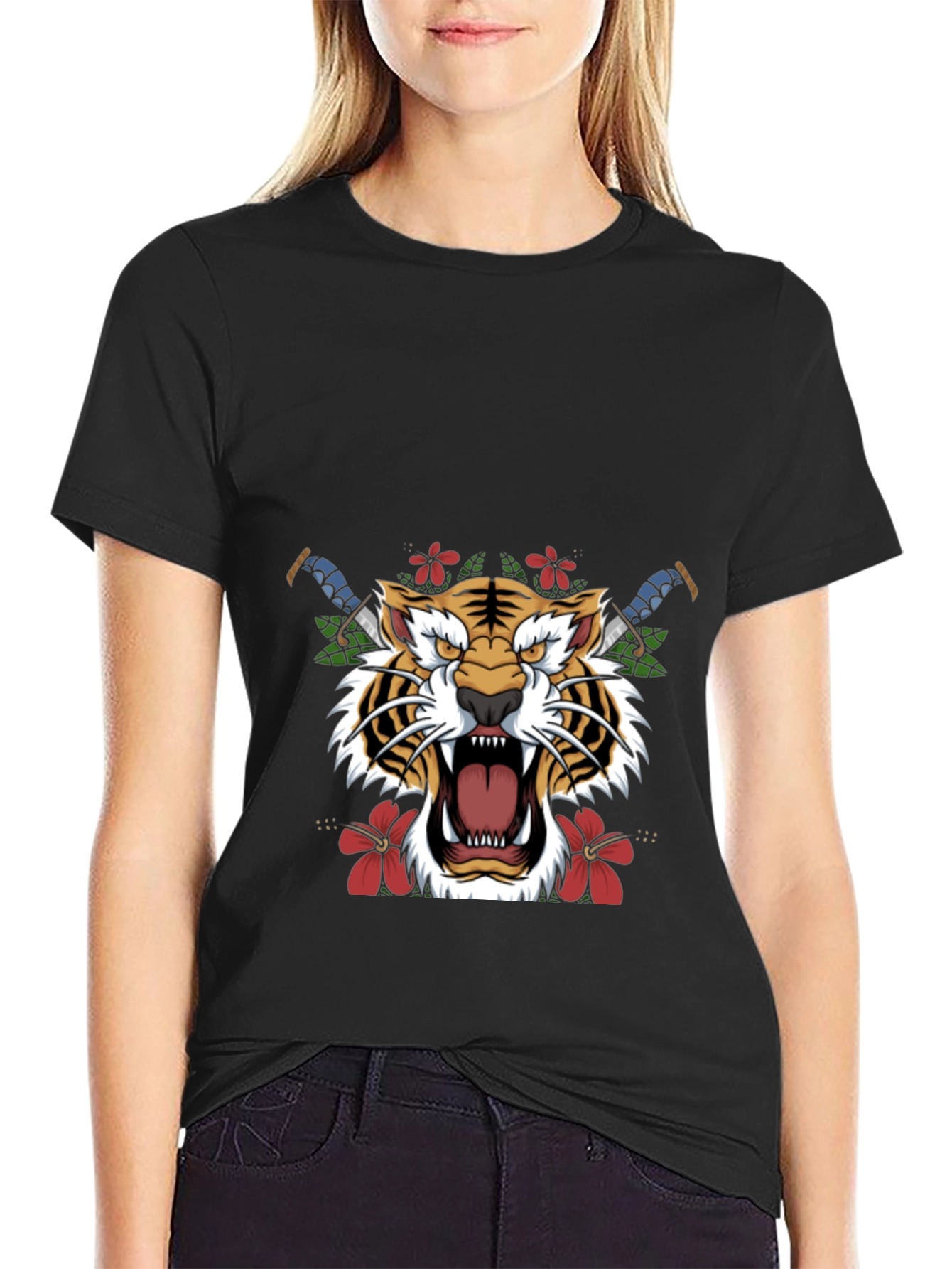 Tiger Graphic Print Black T-Shirt