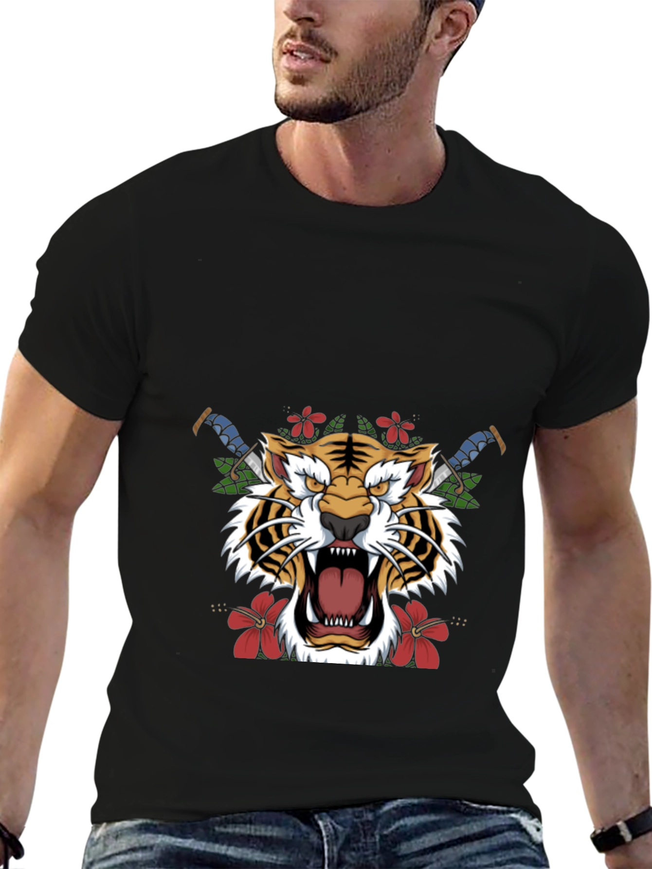 Tiger Graphic Print Black T-Shirt