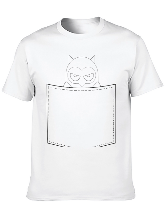 Mens Black Owl Pocket T-Shirt