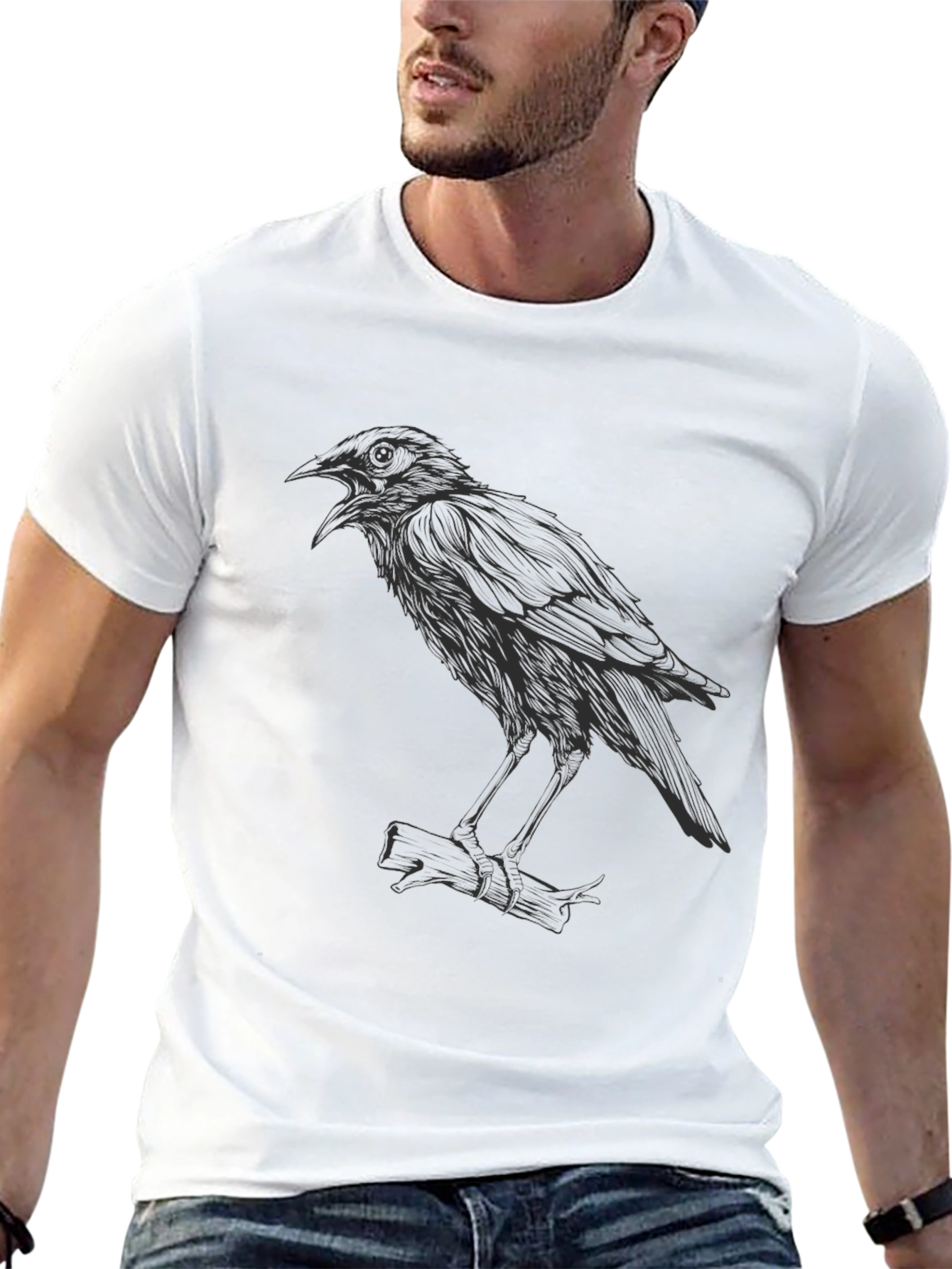 Raven Graphic Tee - Black Casual T-Shirt