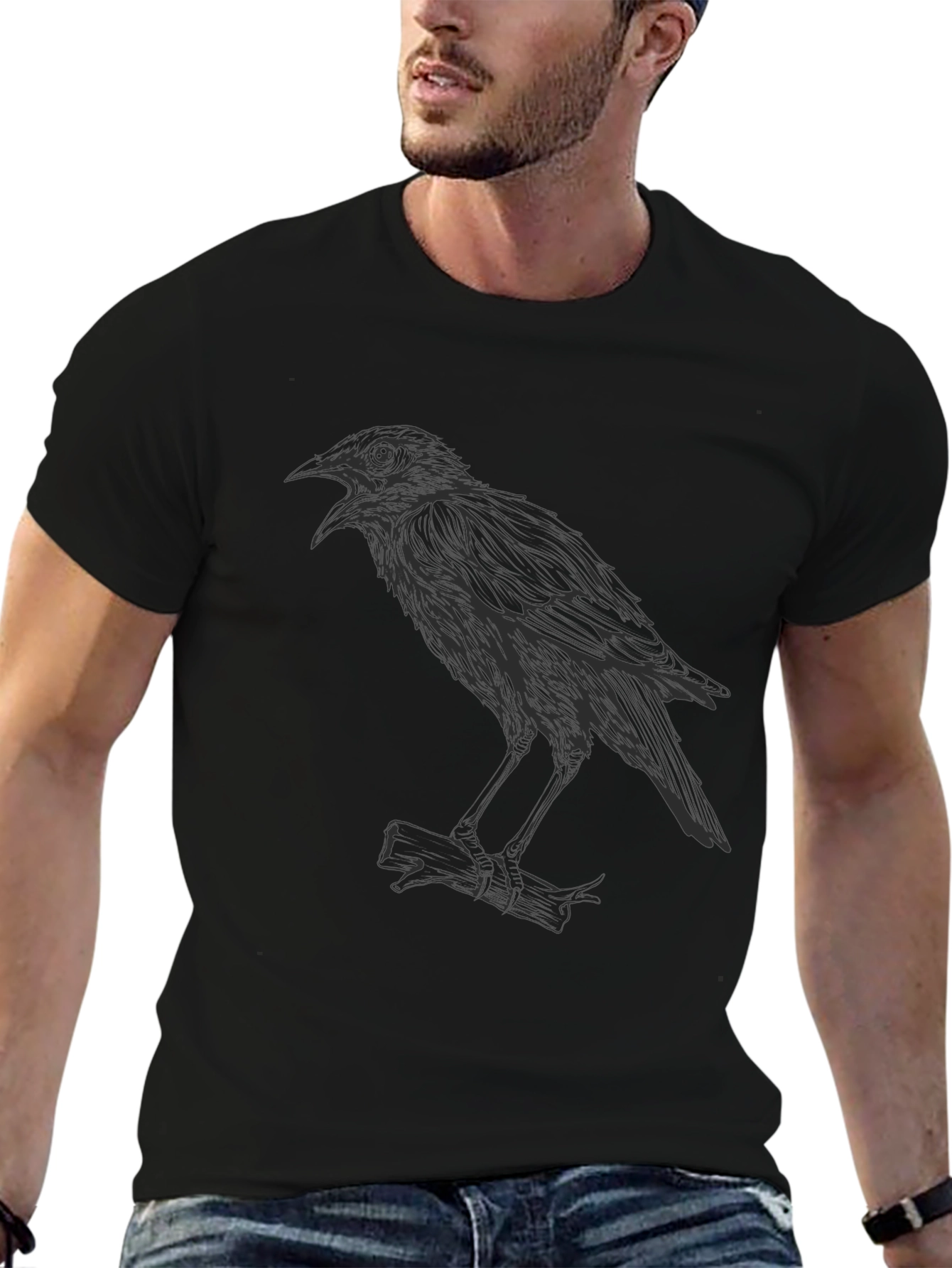 Raven Graphic Tee - Black Casual T-Shirt