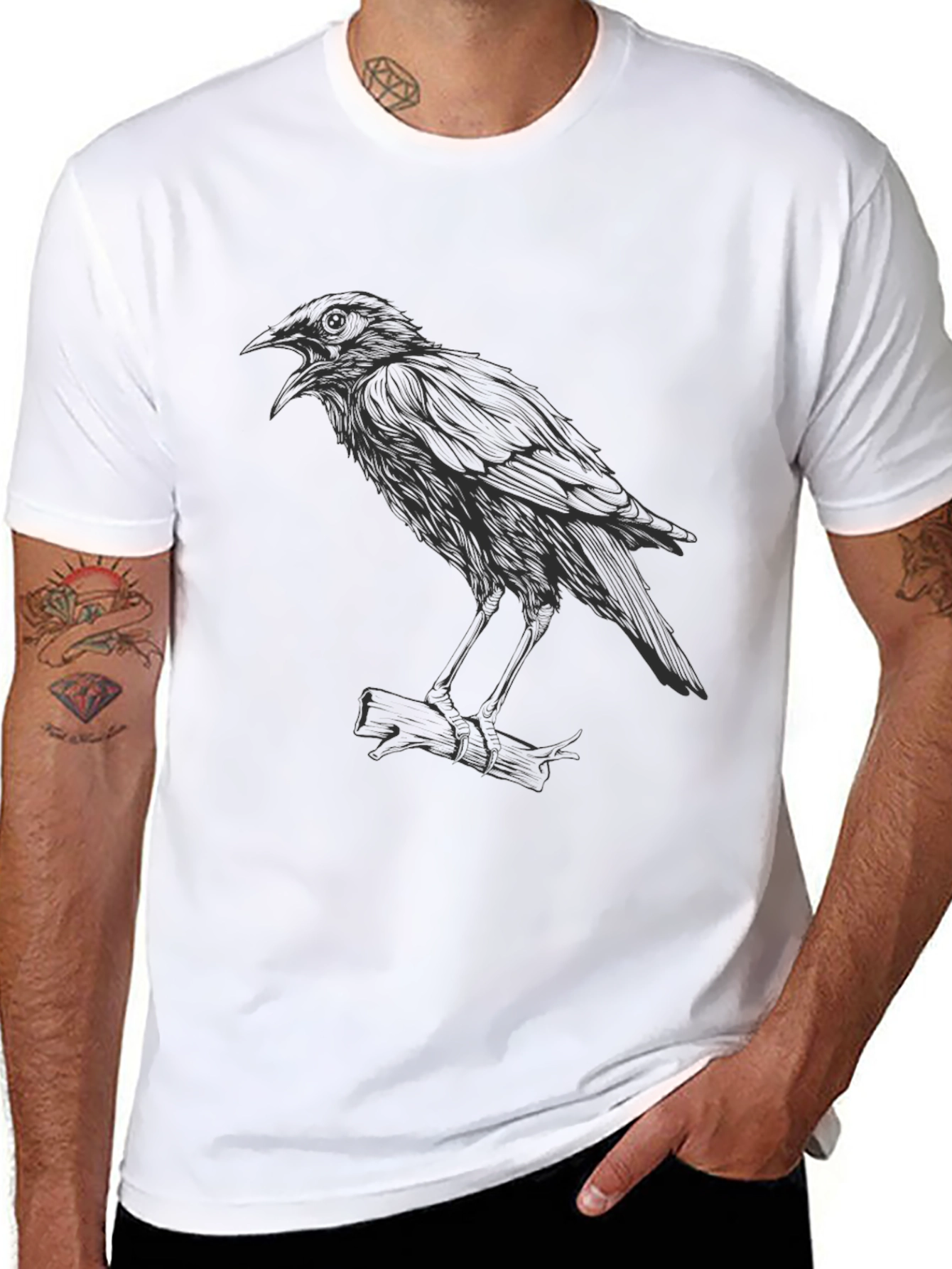 Raven Graphic Tee - Black Casual T-Shirt