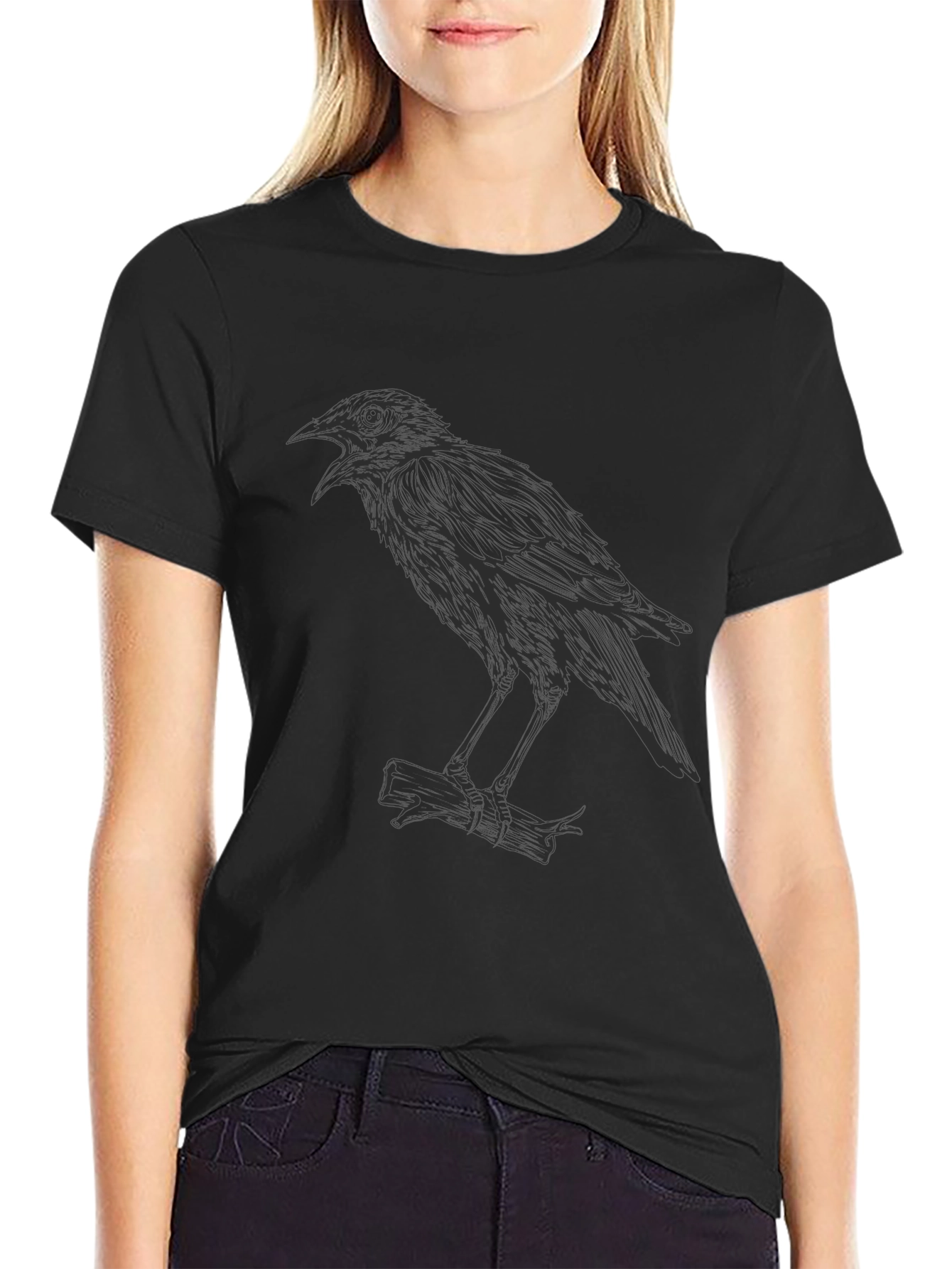 Raven Graphic Tee - Black Casual T-Shirt
