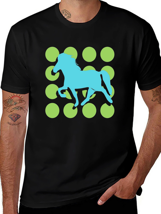 Horse Graphic Tee - Black Cotton Crew Neck Shirt