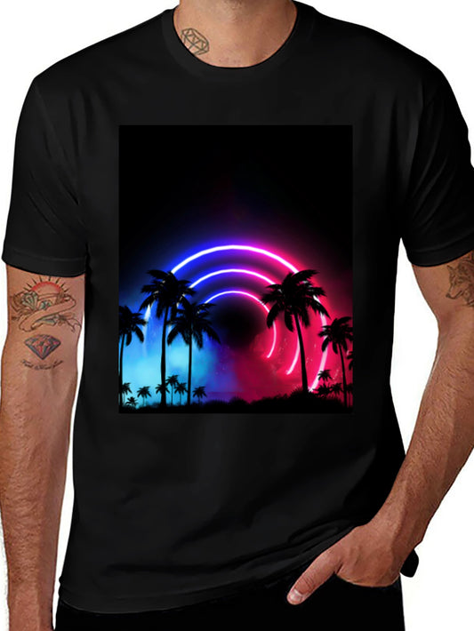 Neon Palm Tree Graphic Black T-Shirt