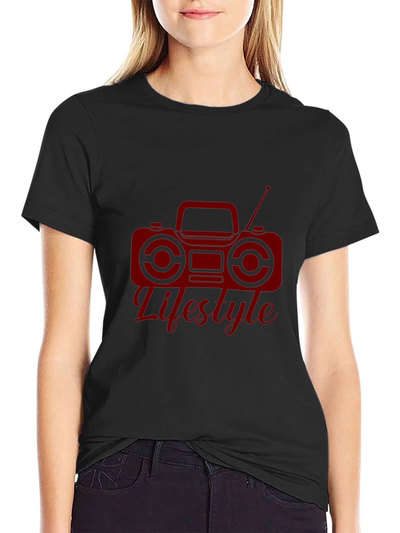 Retro Radio Lifestyle Graphic Tee - Trendy Black T-Shirt