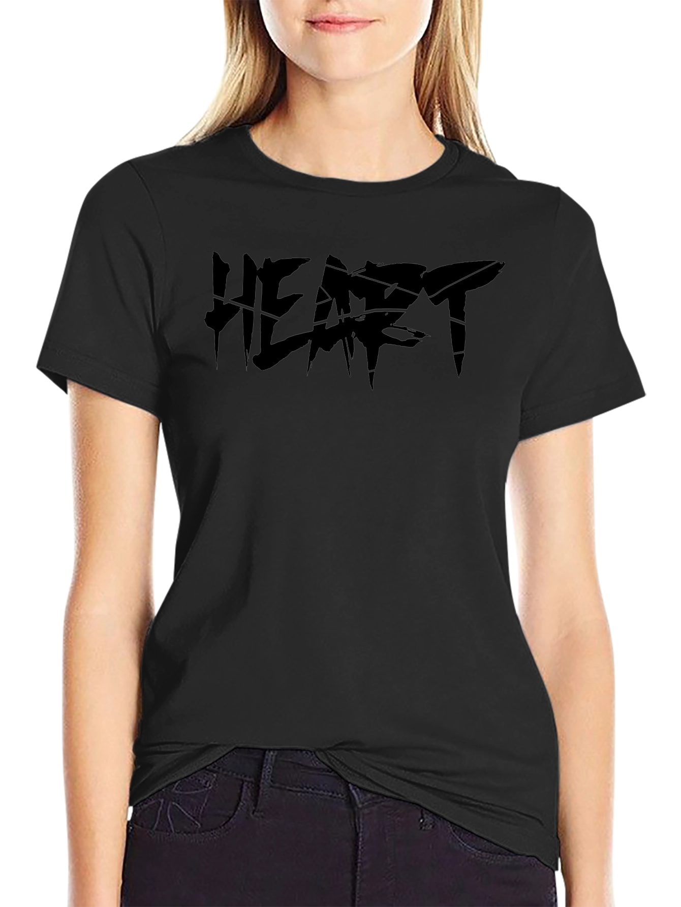 Edgy Black Graphic Tee - HEART Design