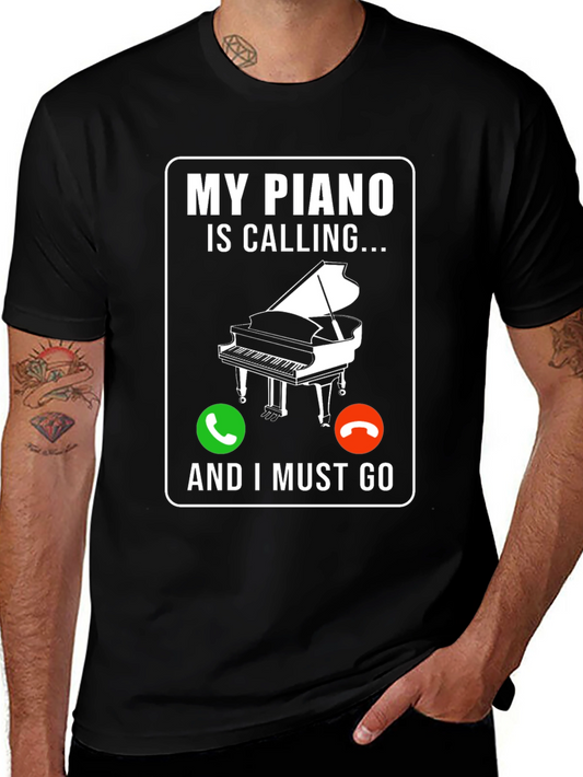 My Piano Is Calling Black Graphic T-Shirt