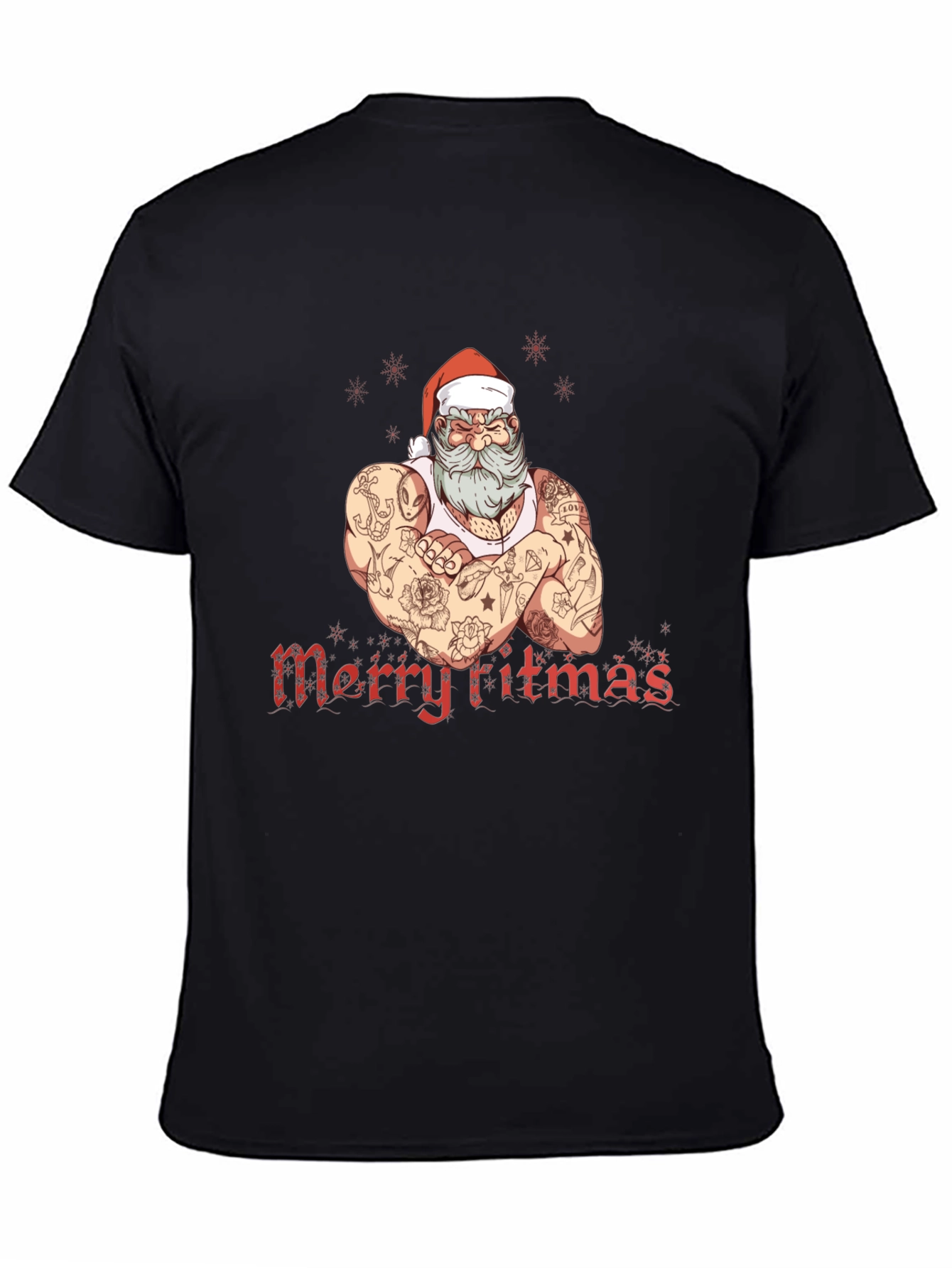 Tattooed Santa Merry Fitmas Graphic Tee
