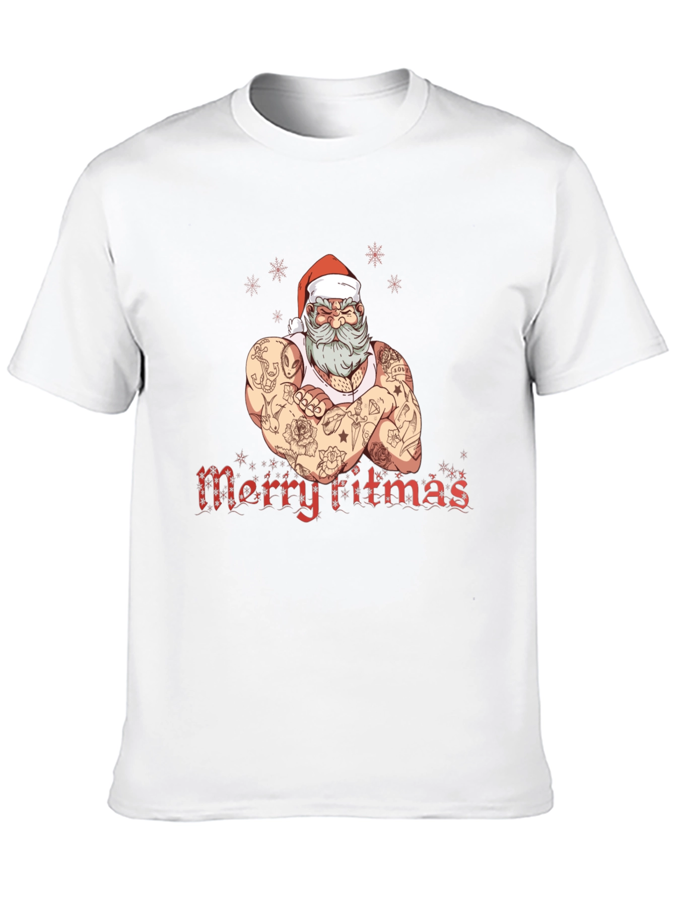 Tattooed Santa Merry Fitmas Graphic Tee