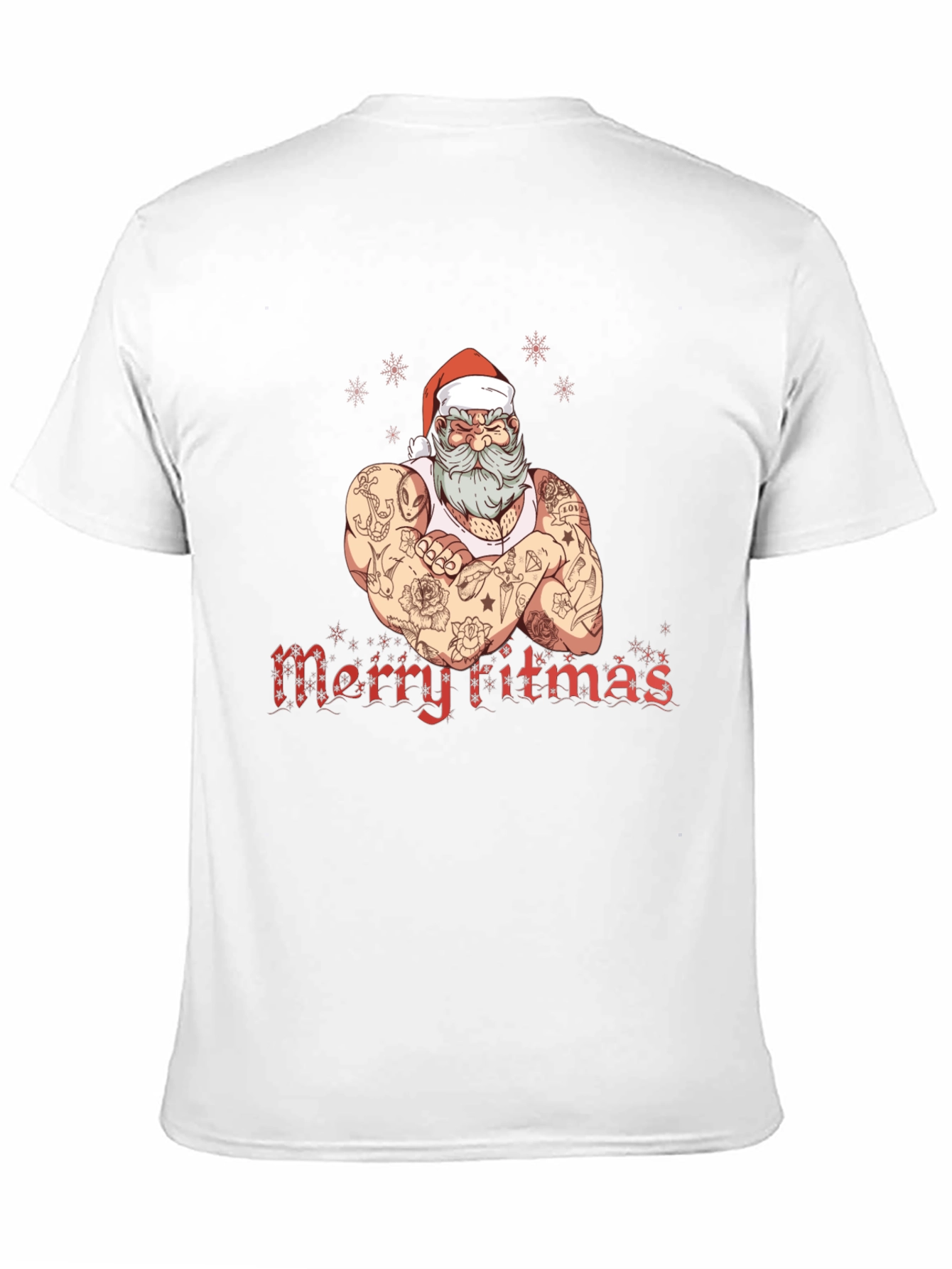 Tattooed Santa Merry Fitmas Graphic Tee