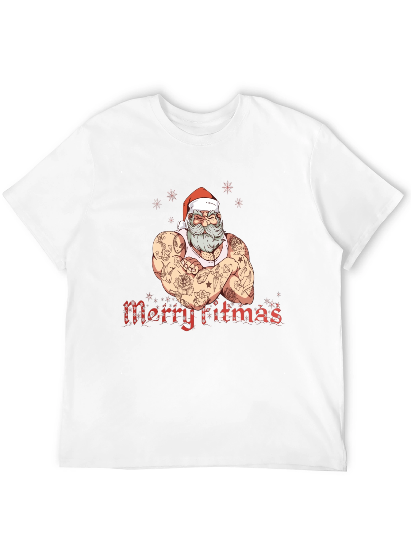 Tattooed Santa Merry Fitmas Graphic Tee