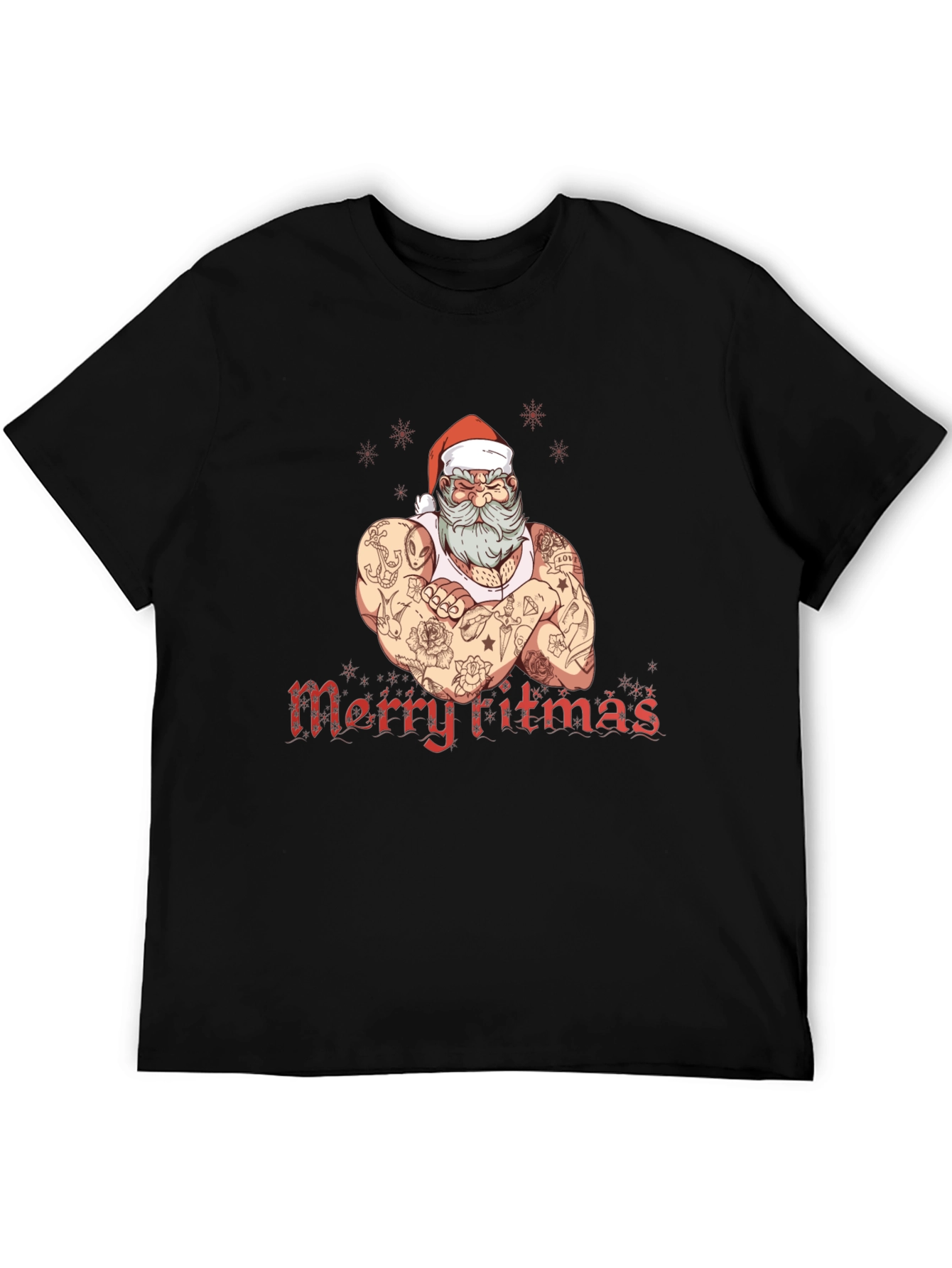 Tattooed Santa Merry Fitmas Graphic Tee