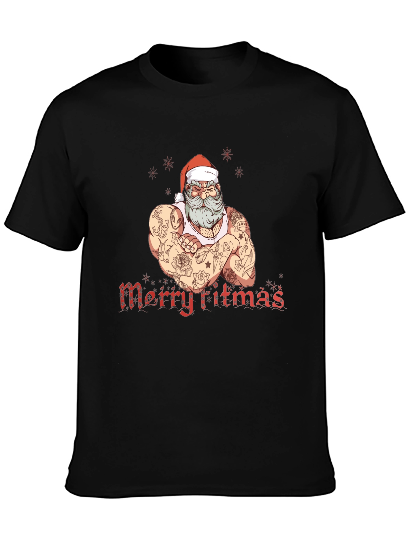 Tattooed Santa Merry Fitmas Graphic Tee