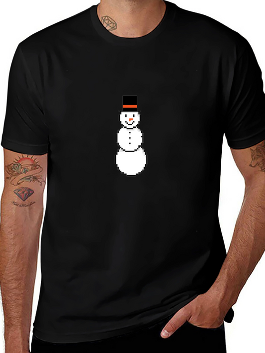Pixel Snowman Black T-Shirt