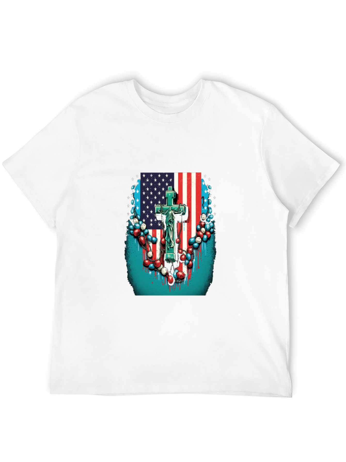 American Flag Cross Graphic Black T-Shirt