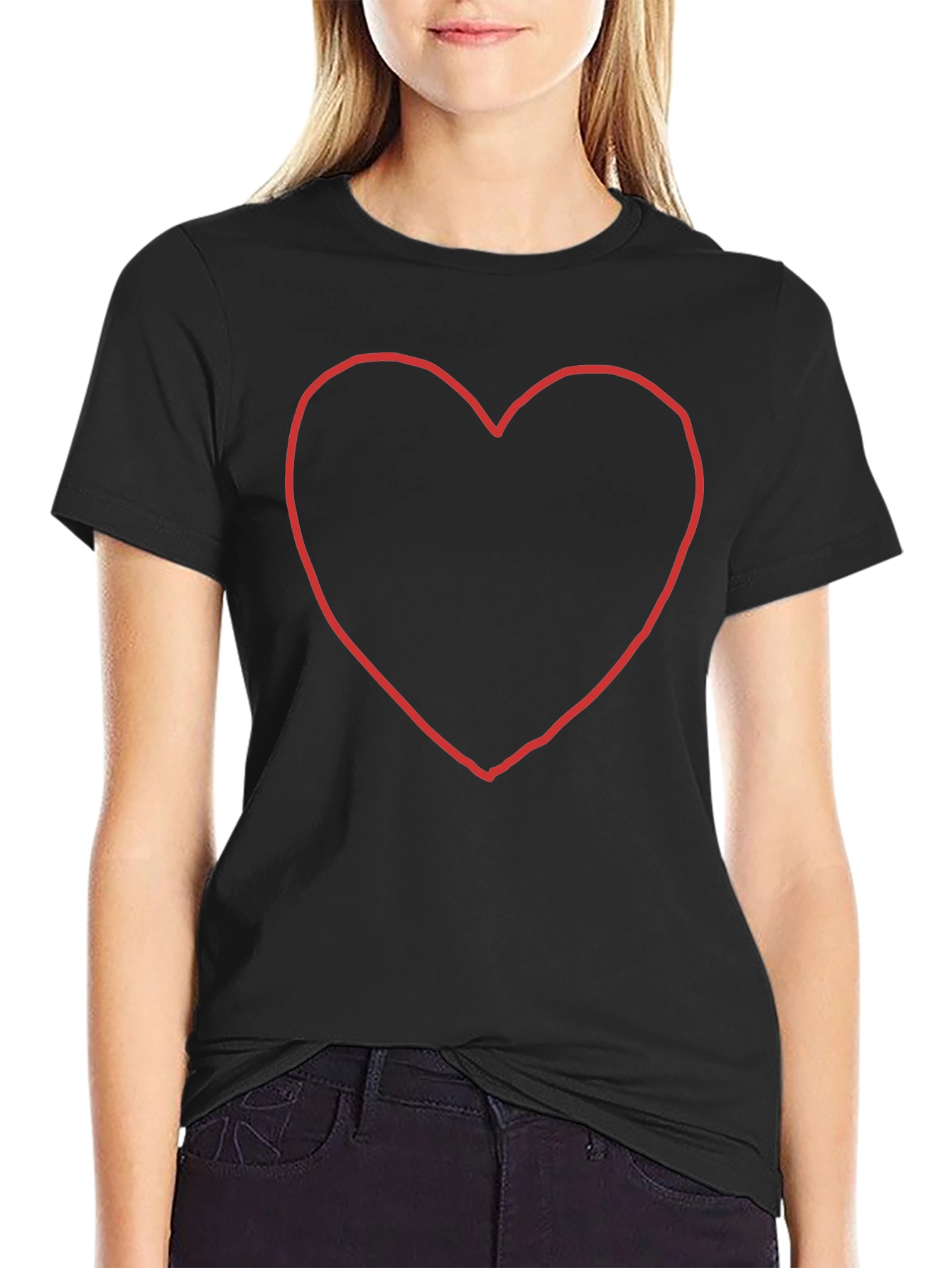 Black T-Shirt with Heart Outline