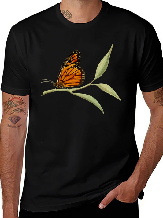 Butterfly on Branch Graphic Tee - Black Cotton T-Shirt