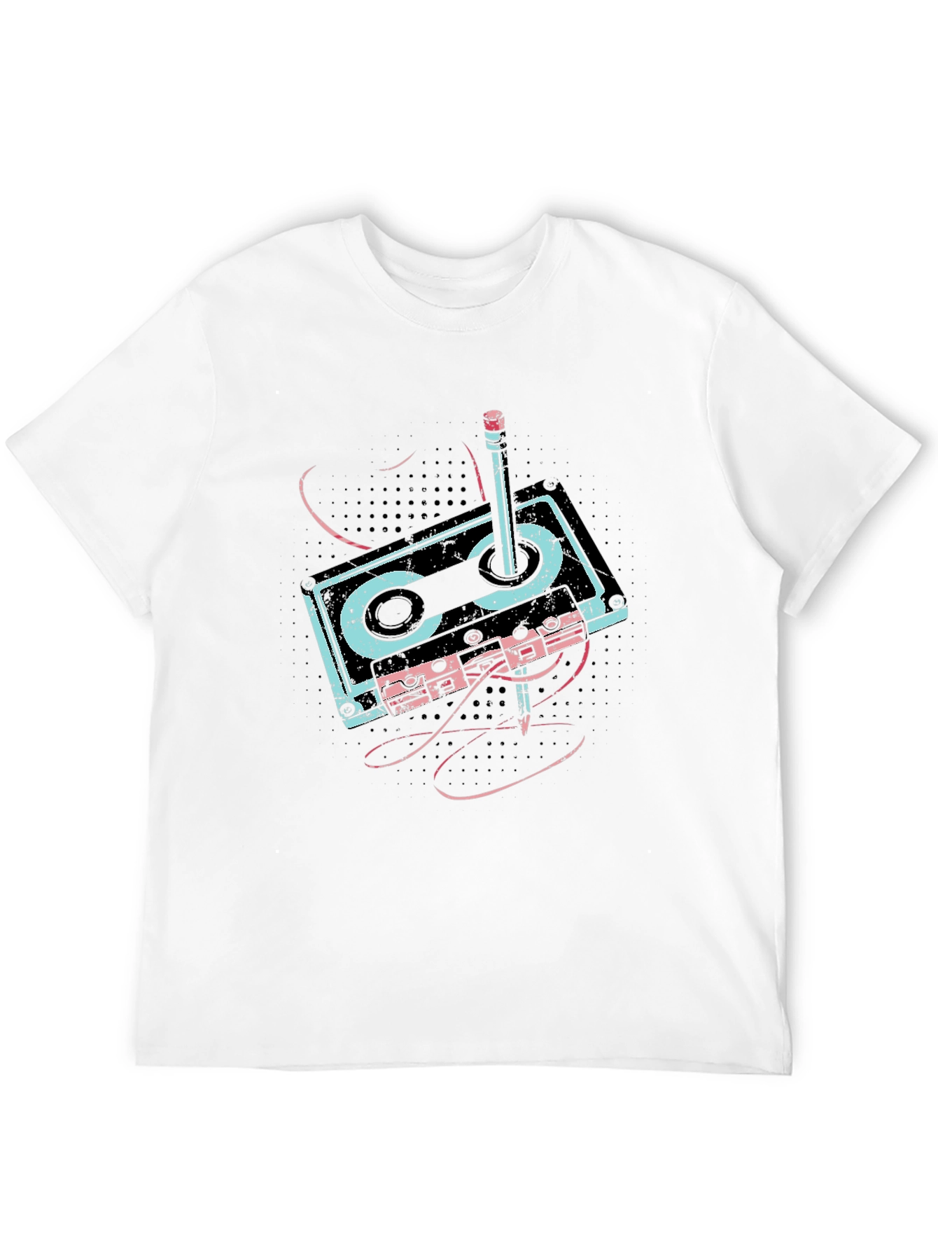 Retro Cassette & Pencil Graphic T-Shirt