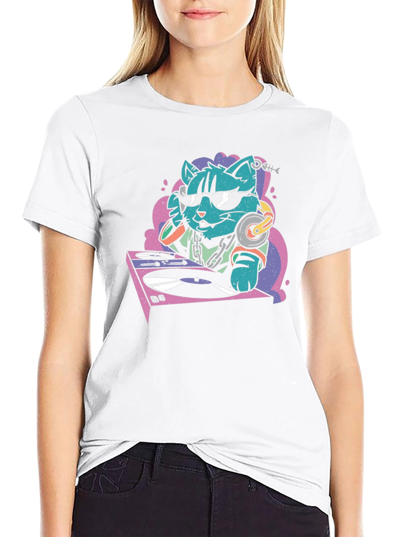 DJ Cat Graphic T-Shirt - Cool and Quirky Design
