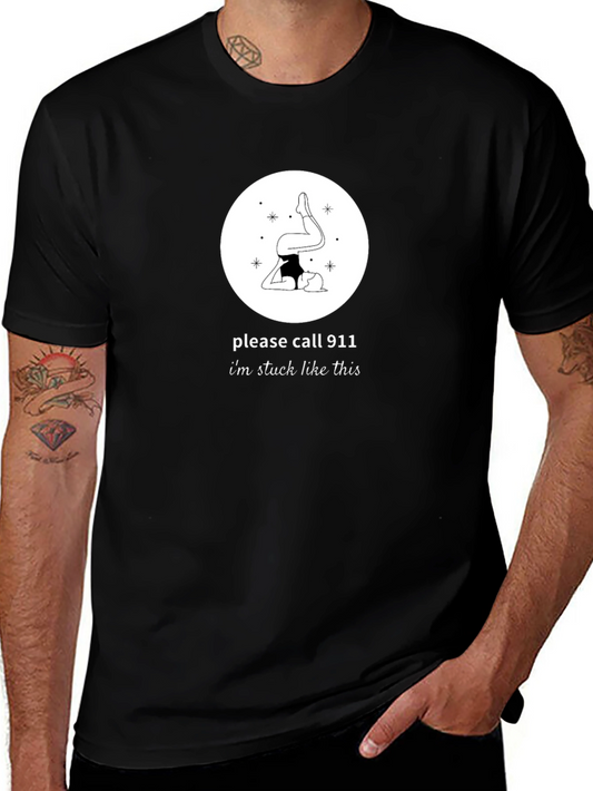 Funny Yoga Pose Stuck 911 Black T-Shirt