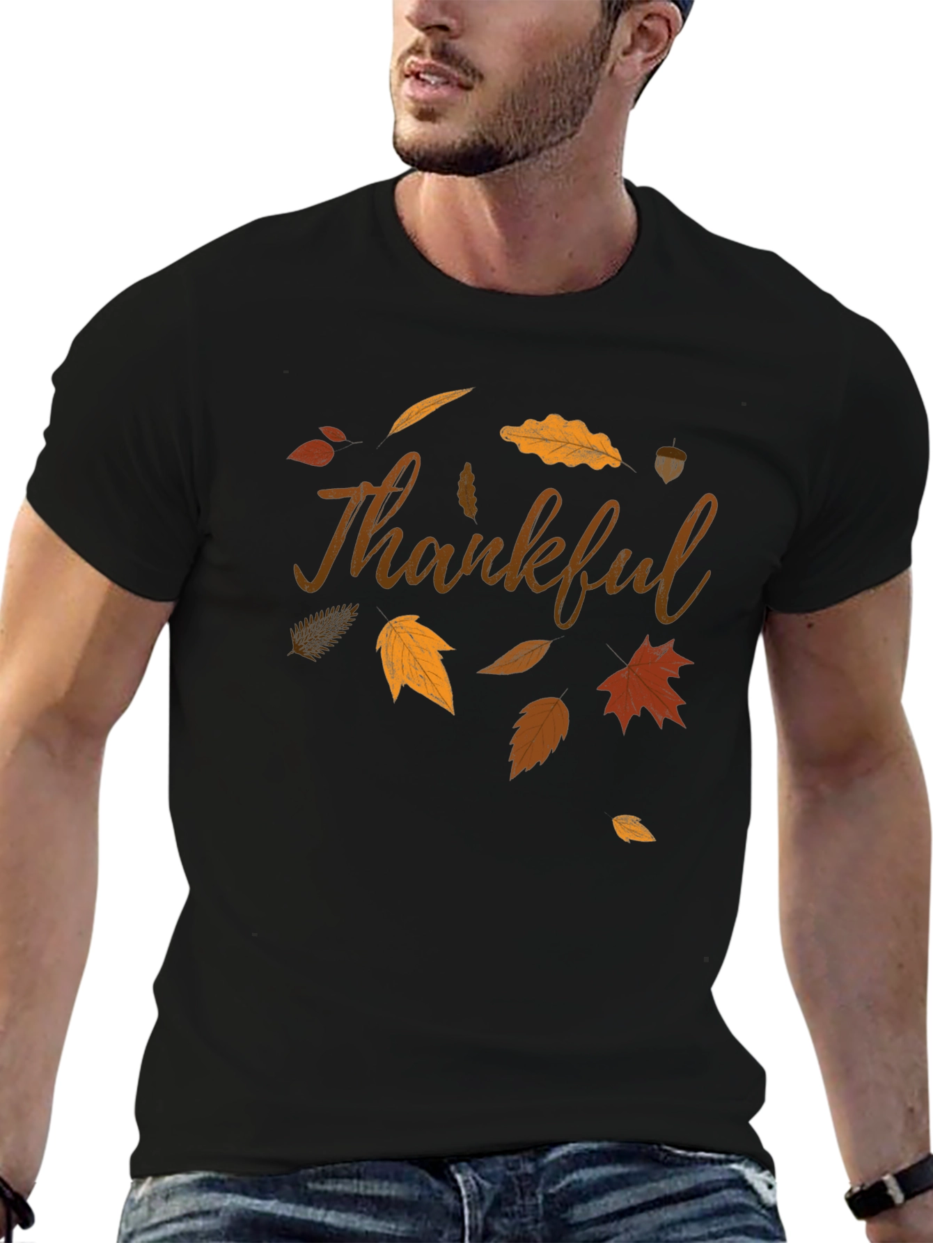 Thankful Fall Leaves Graphic T-Shirt - Casual Autumn Style