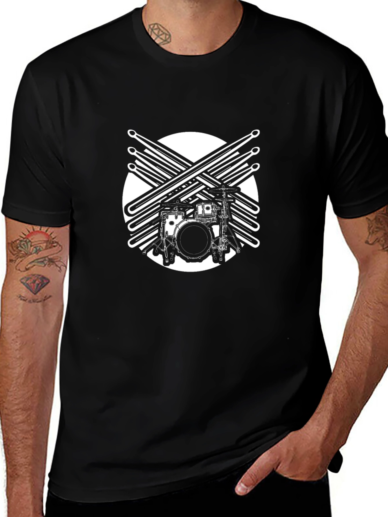 Drum Kit Graphic Tee - Music Lovers Black T-Shirt