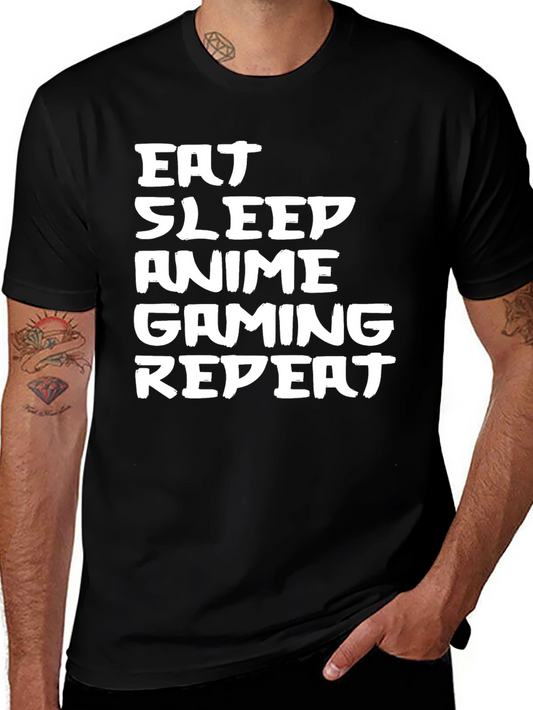 Eat Sleep Anime Gaming Repeat Black T-Shirt